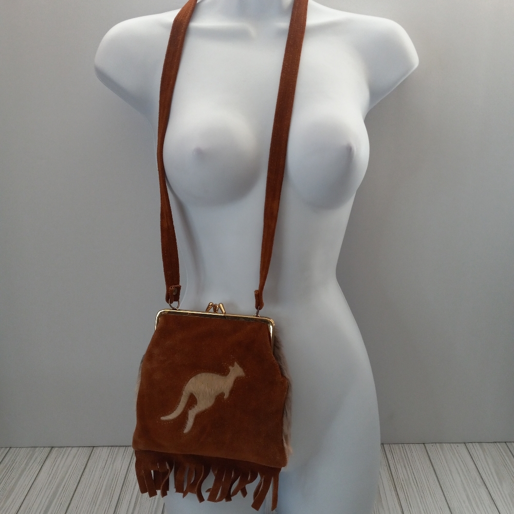 Lispeer Trading Kangaroo Fur & Leather Hide Fringe Crossbody Purse